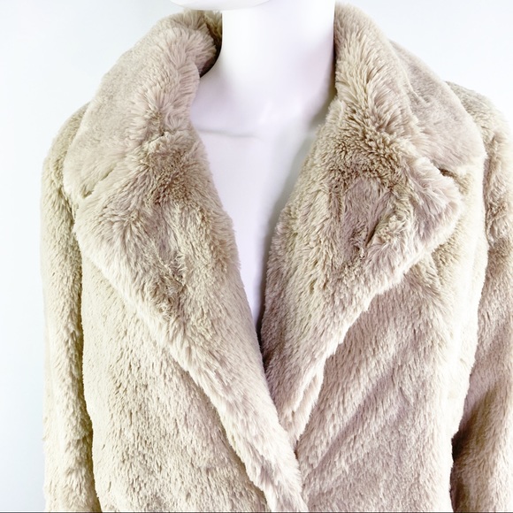 Lucky Brand Size L Tan MISSY Faux Fur Soft Fuzzy Coat - Picture 5 of 10